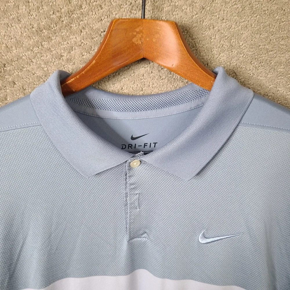 Nike Shirt Mens XL Blue Striped Polo Standard‎ Fit Dri Fit Woodhaven Golf Casual
